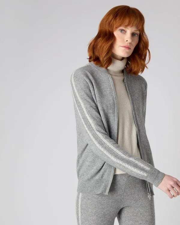 Women Women039s Lurex Detail Cashmere BomberIn Flannel Grey Flannel Grey NPeal Cardigans