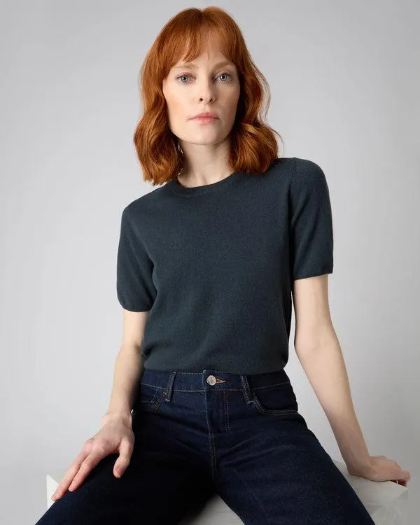 Women Women039s Round Neck Cashmere T ShirtIn Grigio Blue Grigio Blue NPeal Tops and Tshirts