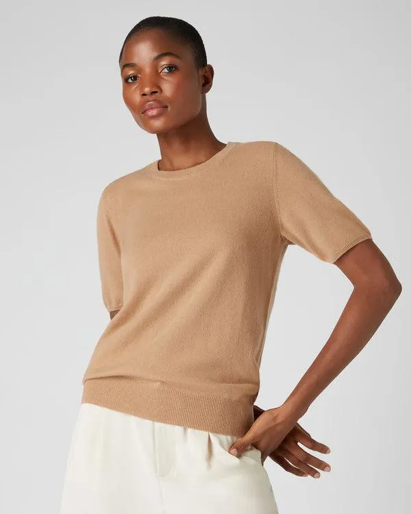 Women Women039s Round Neck Cashmere T ShirtIn Sahara Brown Sahara Brown NPeal Tops and Tshirts