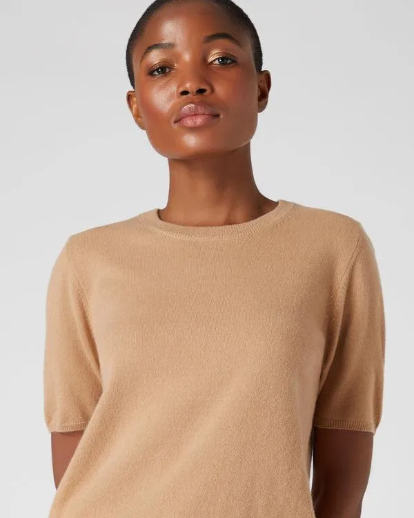 Women Women039s Round Neck Cashmere T ShirtIn Sahara Brown Sahara Brown NPeal Tops and Tshirts