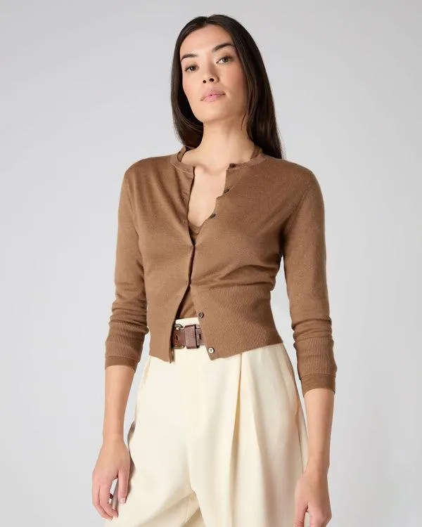 Women Women039s Superfine Cropped Cashmere CardiganIn Dark Camel Brown Dark Camel Brown NPeal Cardigans