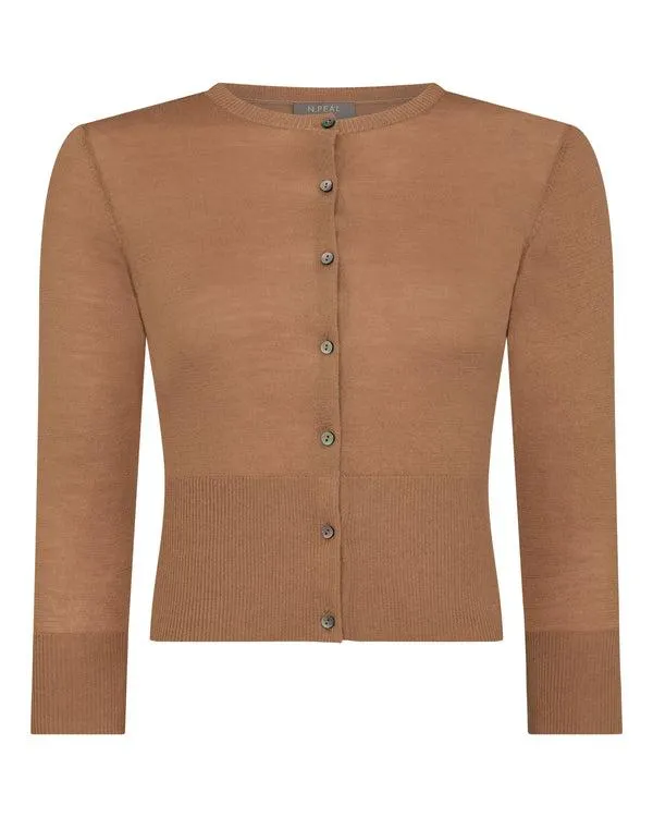Women Women039s Superfine Cropped Cashmere CardiganIn Dark Camel Brown Dark Camel Brown NPeal Cardigans