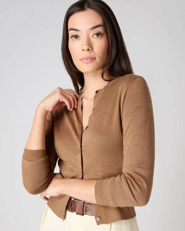 Women Women039s Superfine Cropped Cashmere CardiganIn Dark Camel Brown Dark Camel Brown NPeal Cardigans