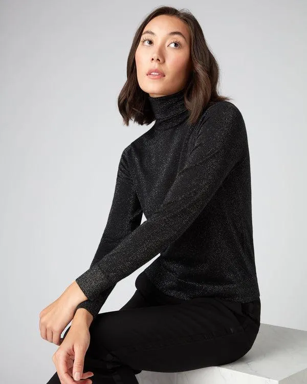 Women Women039s Superfine Turtle Neck Cashmere Sweater With LurexIn Black Sparkle Black Sparkle NPeal Turtle Necks