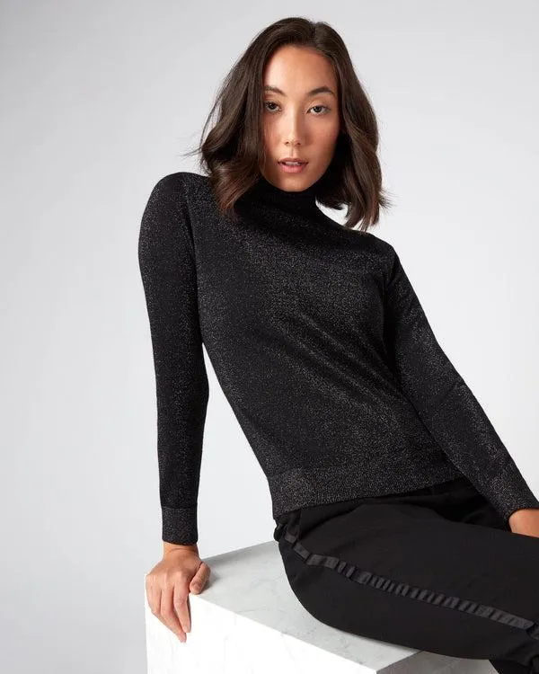 Women Women039s Superfine Turtle Neck Cashmere Sweater With LurexIn Black Sparkle Black Sparkle NPeal Turtle Necks