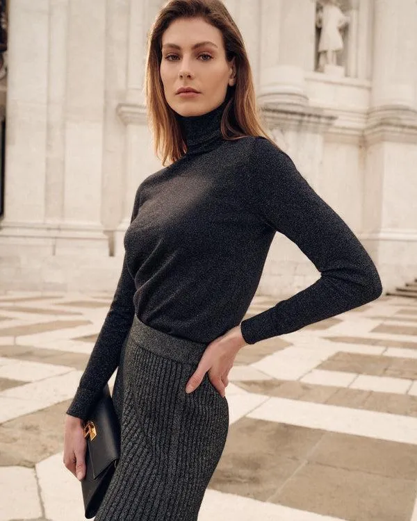Women Women039s Superfine Turtle Neck Cashmere Sweater With LurexIn Black Sparkle Black Sparkle NPeal Turtle Necks