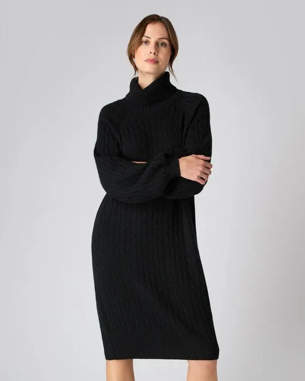 Women Women039s Turtle Neck Cable Cashmere DressIn Black Black NPeal Dresses and Skirts