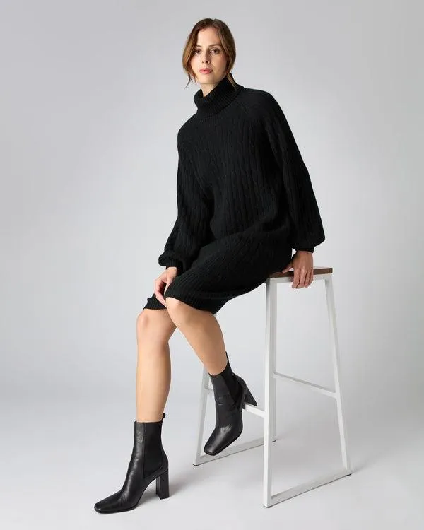 Women Women039s Turtle Neck Cable Cashmere DressIn Black Black NPeal Dresses and Skirts