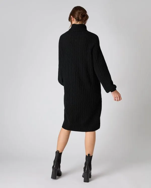 Women Women039s Turtle Neck Cable Cashmere DressIn Black Black NPeal Dresses and Skirts