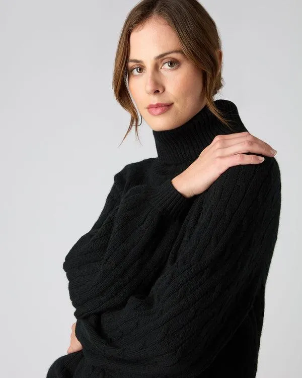 Women Women039s Turtle Neck Cable Cashmere DressIn Black Black NPeal Dresses and Skirts