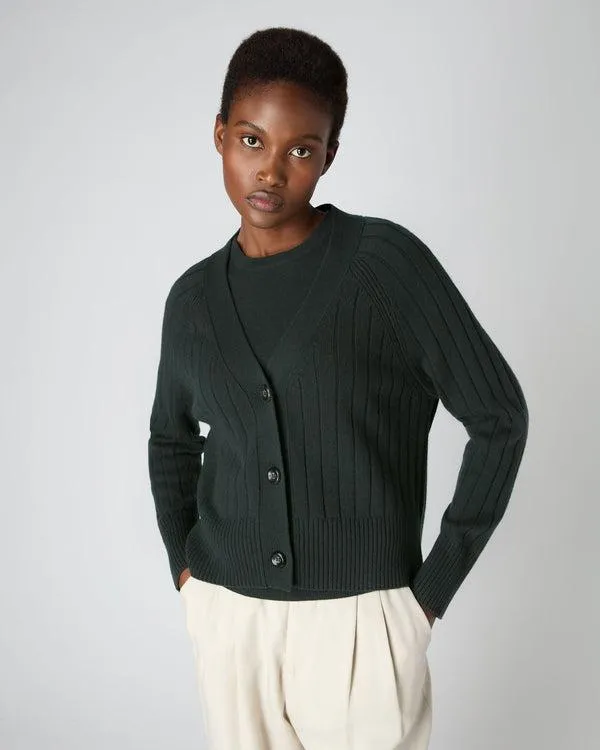 Women Women039s Wide Rib Cashmere CardiganIn Dark Green Dark Green NPeal Cardigans