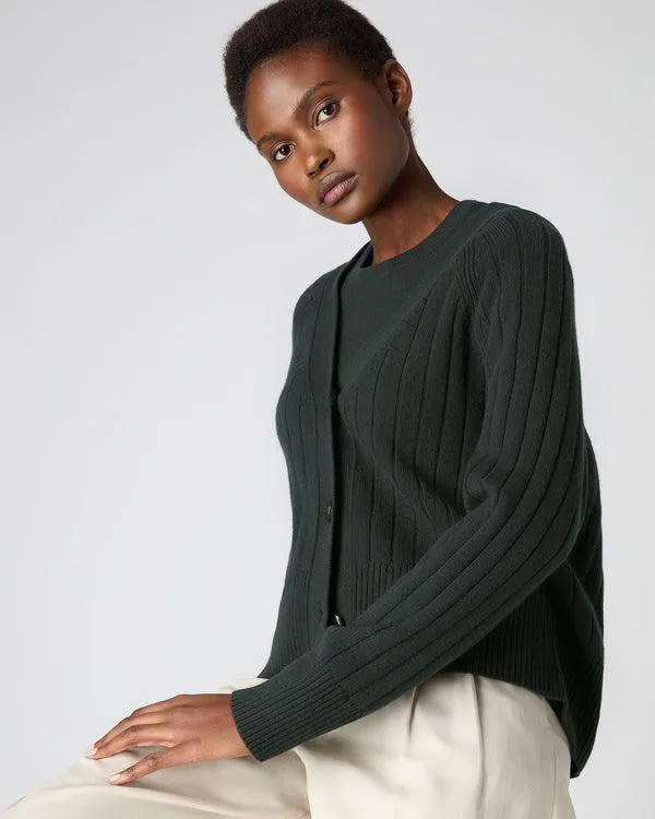 Women Women039s Wide Rib Cashmere CardiganIn Dark Green Dark Green NPeal Cardigans