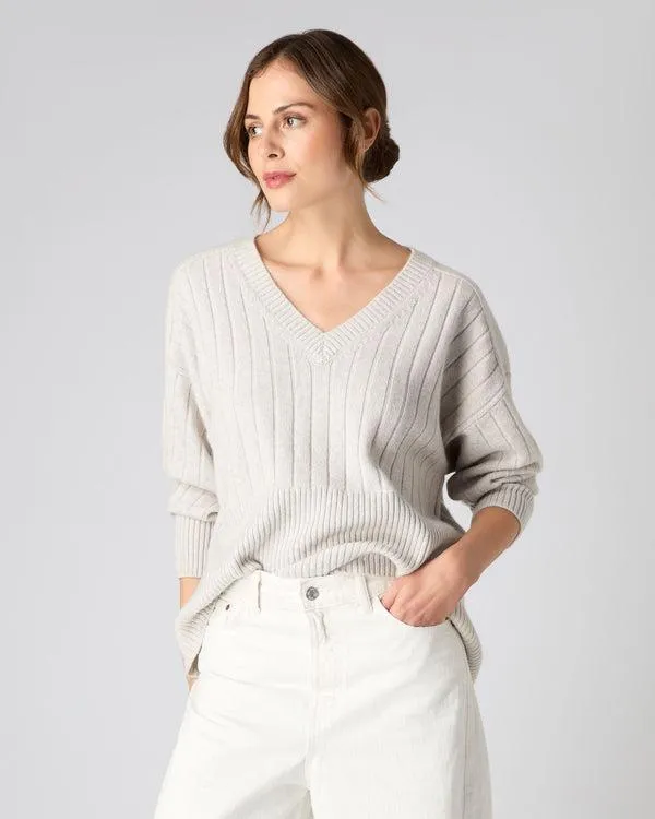 Women Women039s Wide Rib V Neck Cashmere SweaterIn Pebble Grey Pebble Grey NPeal V Necks