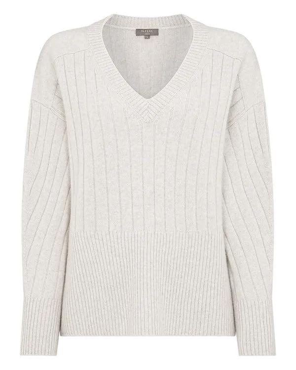 Women Women039s Wide Rib V Neck Cashmere SweaterIn Pebble Grey Pebble Grey NPeal V Necks