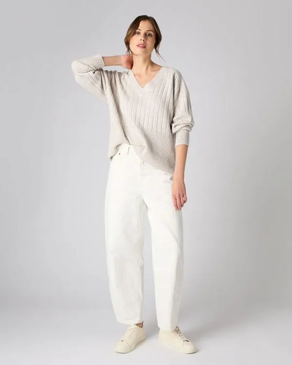 Women Women039s Wide Rib V Neck Cashmere SweaterIn Pebble Grey Pebble Grey NPeal V Necks