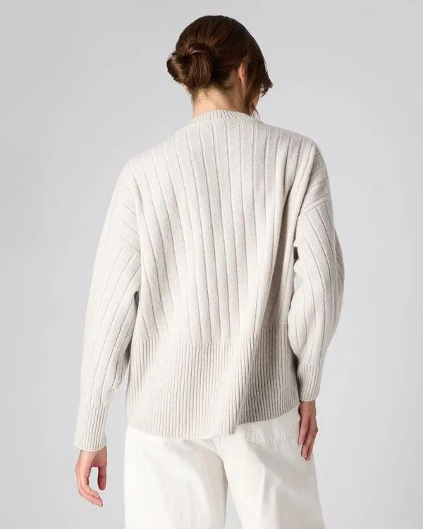 Women Women039s Wide Rib V Neck Cashmere SweaterIn Pebble Grey Pebble Grey NPeal V Necks