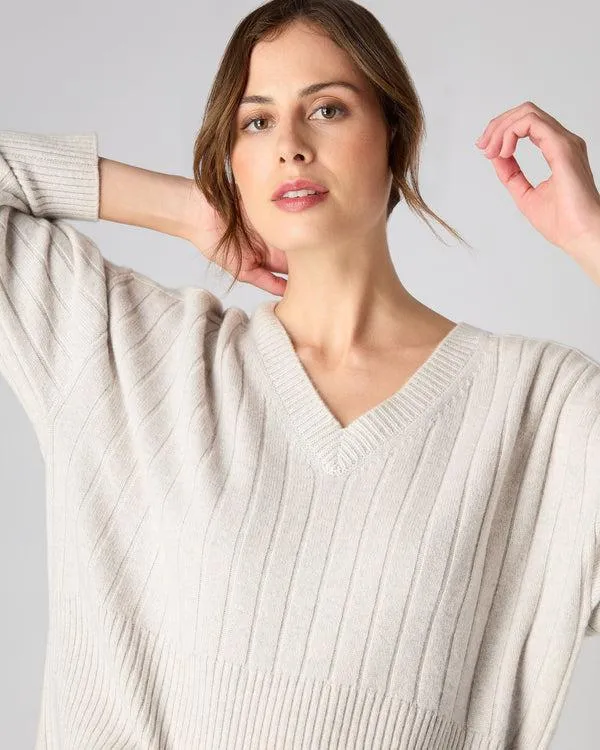 Women Women039s Wide Rib V Neck Cashmere SweaterIn Pebble Grey Pebble Grey NPeal V Necks