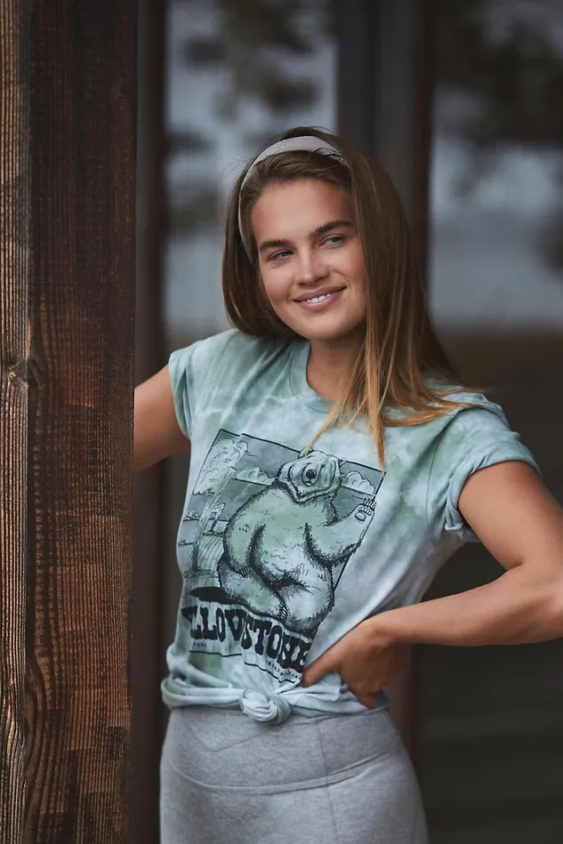 Women Workout Tops Free People Yellowstone Tee Green Tie Dye