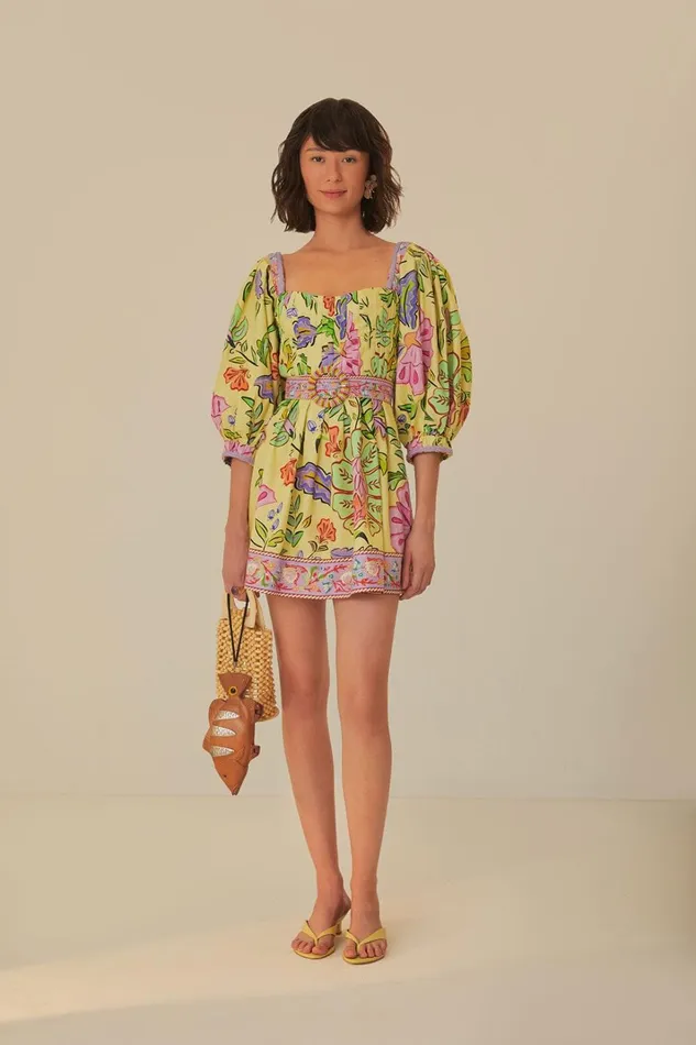 Women Yellow Floral Insects Short Sleeves Mini Dress Floral Insects Yellow FARM Rio Mini Dresses Women Yellow Floral Insects Short Sleeves Mini Dress Floral Insects Yellow FARM Rio Mini Dresses
