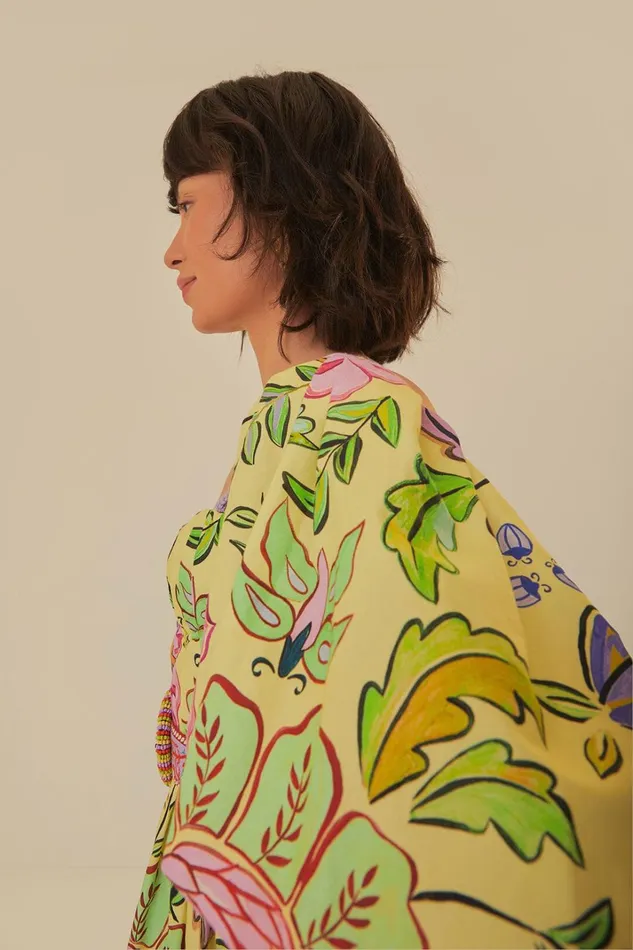 Women Yellow Floral Insects Short Sleeves Mini Dress Floral Insects Yellow FARM Rio Mini Dresses