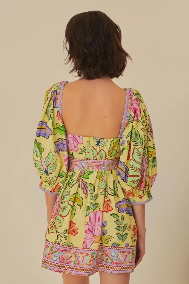 Women Yellow Floral Insects Short Sleeves Mini Dress Floral Insects Yellow FARM Rio Mini Dresses