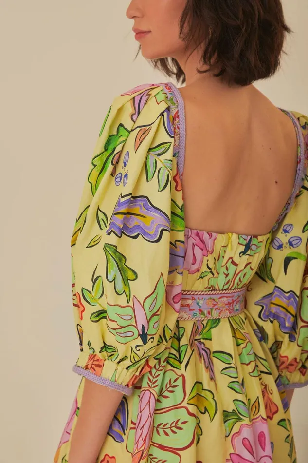 Women Yellow Floral Insects Short Sleeves Mini Dress Floral Insects Yellow FARM Rio Mini Dresses