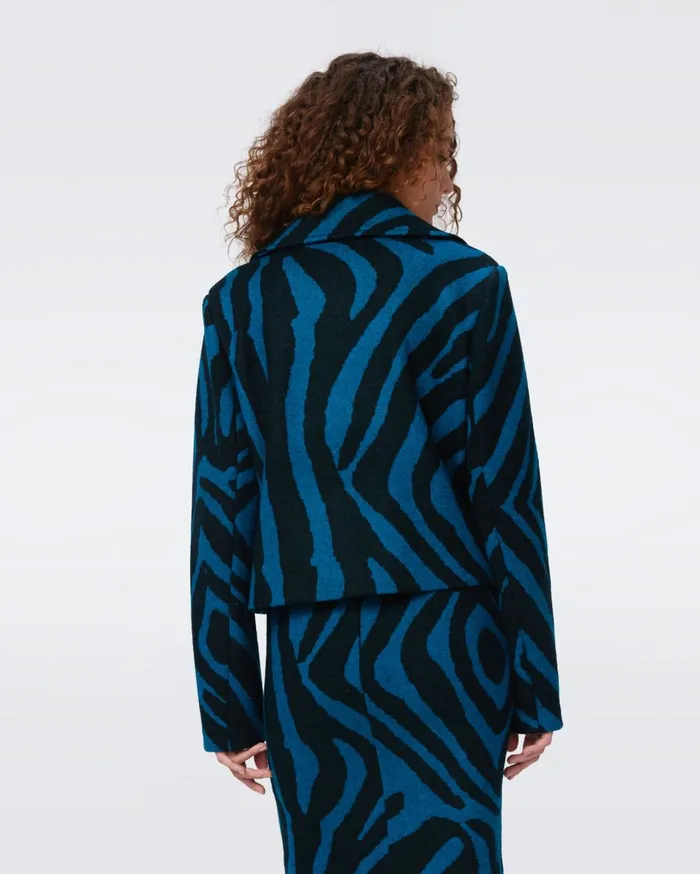 Women Yilia Jacquard Coat Huge Zebra Indian Green DVF Jackets and Coats
