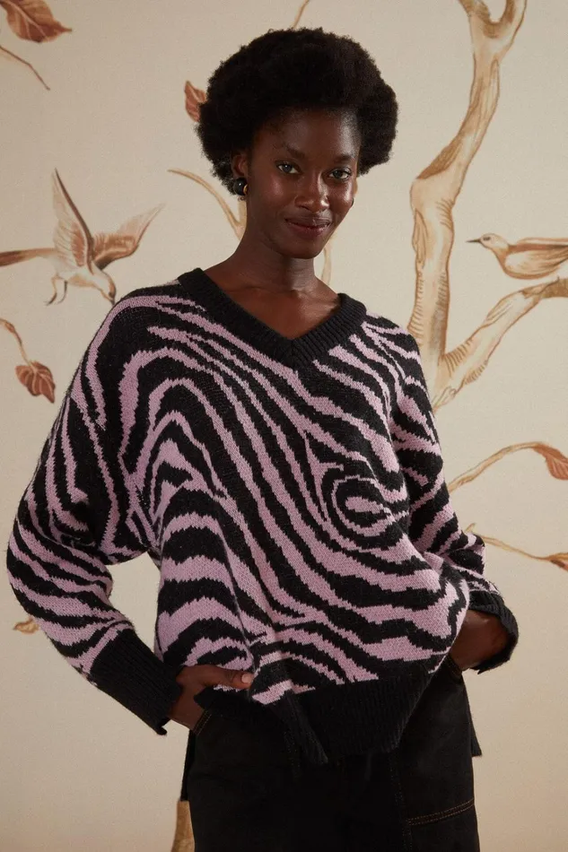 Women Zebra Skin Knit Sweater Zebra Skin FARM Rio Sweaters and Sweatshirts