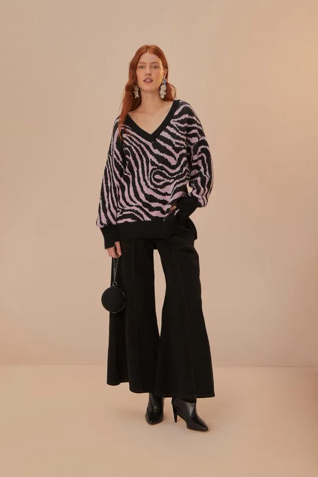 Women Zebra Skin Knit Sweater Zebra Skin FARM Rio Sweaters and Sweatshirts