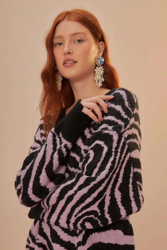 Women Zebra Skin Knit Sweater Zebra Skin FARM Rio Sweaters and Sweatshirts