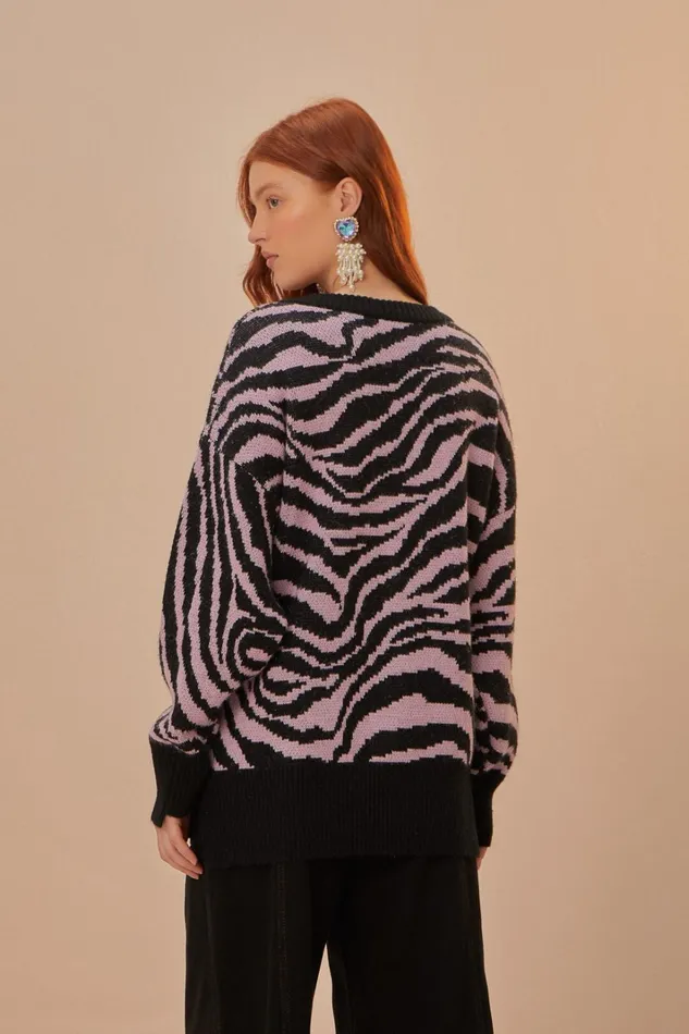 Women Zebra Skin Knit Sweater Zebra Skin FARM Rio Sweaters and Sweatshirts