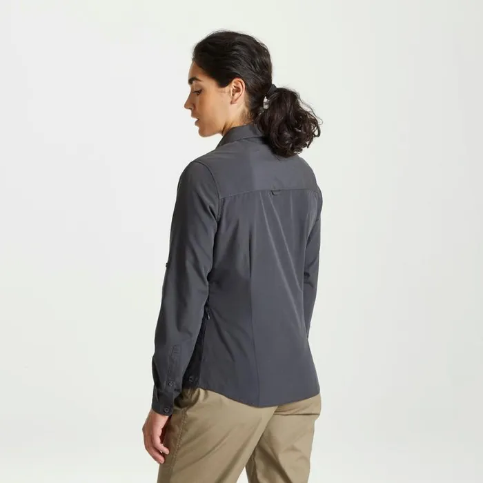 Womens Long Sleeve Craghoppers Expert Kiwi Long Sleeved Shirt Carbon Grey Womens Long Sleeve Craghoppers Expert Kiwi Long Sleeved Shirt Carbon Grey