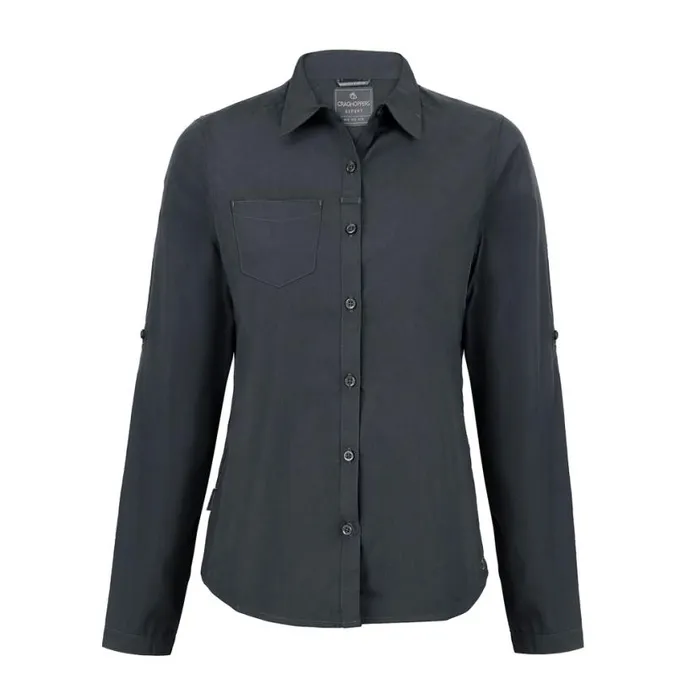 Womens Long Sleeve Craghoppers Expert Kiwi Long Sleeved Shirt Carbon Grey Womens Long Sleeve Craghoppers Expert Kiwi Long Sleeved Shirt Carbon Grey