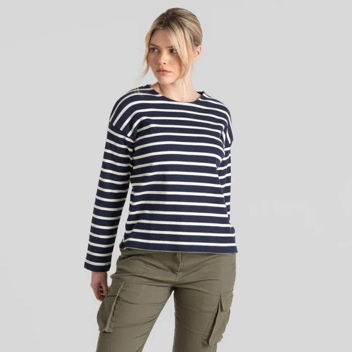 Womens Long Sleeve Craghoppers Sinead Long Sleeved Top Blue Navy Calico Stripe Womens Long Sleeve Craghoppers Sinead Long Sleeved Top Blue Navy Calico Stripe