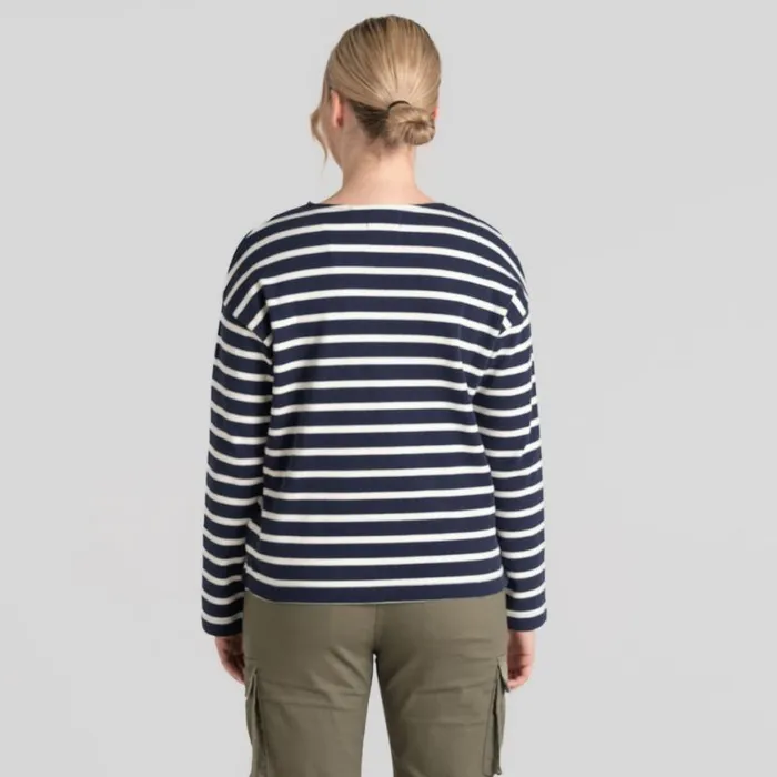 Womens Long Sleeve Craghoppers Sinead Long Sleeved Top Blue Navy Calico Stripe Womens Long Sleeve Craghoppers Sinead Long Sleeved Top Blue Navy Calico Stripe