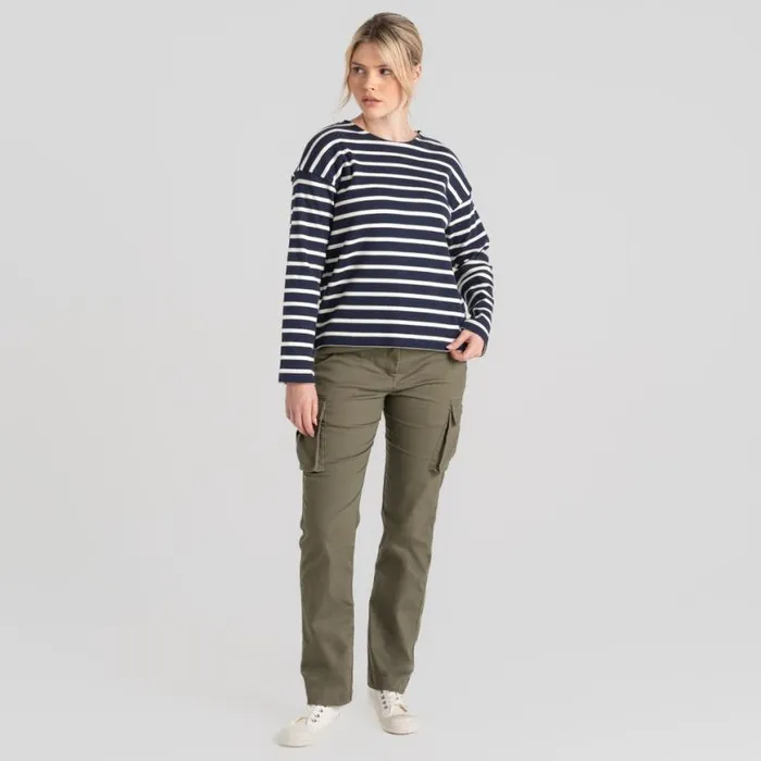 Womens Long Sleeve Craghoppers Sinead Long Sleeved Top Blue Navy Calico Stripe Womens Long Sleeve Craghoppers Sinead Long Sleeved Top Blue Navy Calico Stripe