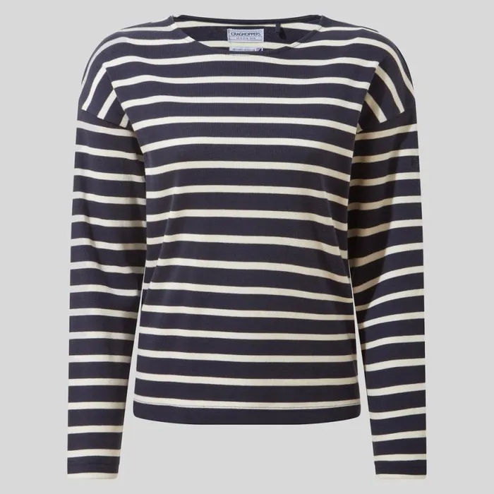 Womens Long Sleeve Craghoppers Sinead Long Sleeved Top Blue Navy Calico Stripe Womens Long Sleeve Craghoppers Sinead Long Sleeved Top Blue Navy Calico Stripe