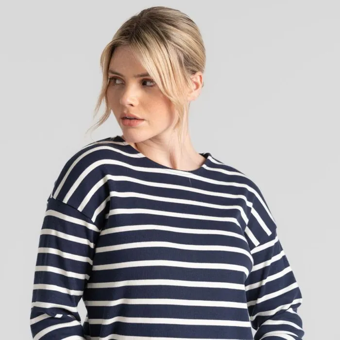 Womens Long Sleeve Craghoppers Sinead Long Sleeved Top Blue Navy Calico Stripe Womens Long Sleeve Craghoppers Sinead Long Sleeved Top Blue Navy Calico Stripe