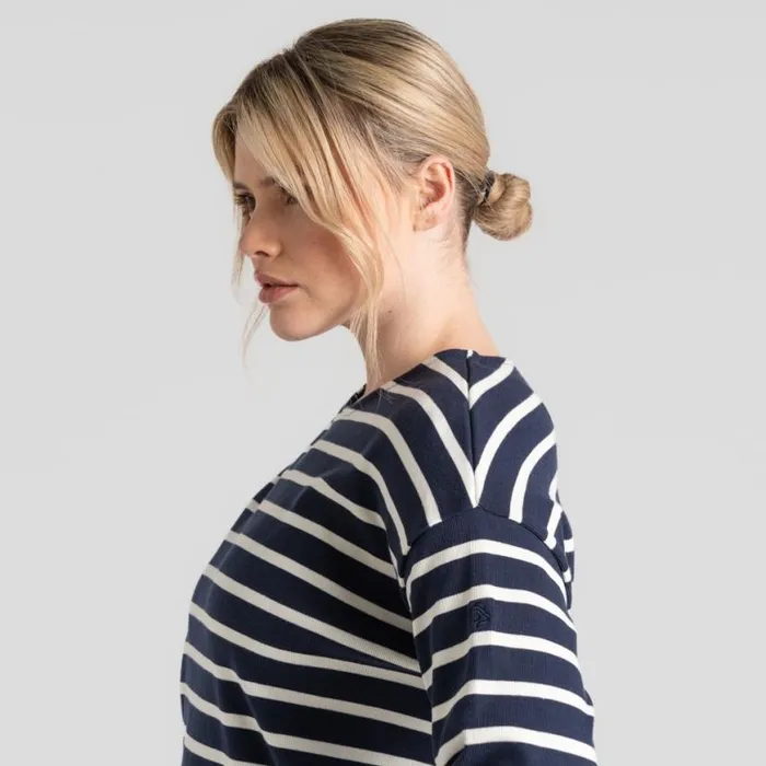 Womens Long Sleeve Craghoppers Sinead Long Sleeved Top Blue Navy Calico Stripe Womens Long Sleeve Craghoppers Sinead Long Sleeved Top Blue Navy Calico Stripe