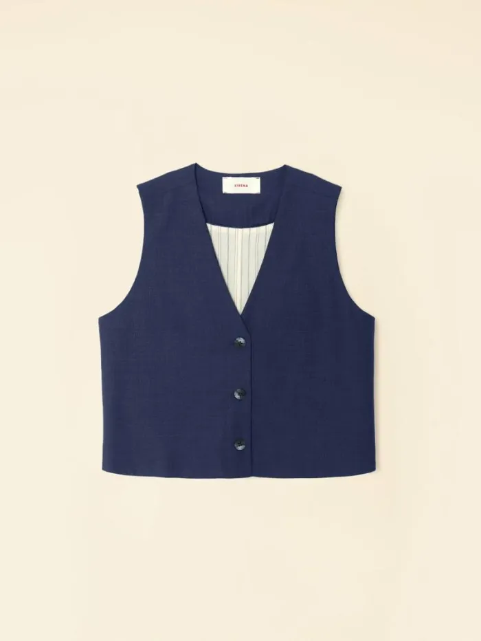 Xirena Navy Melange Vinny Vest Women Sweaters and Jackets
