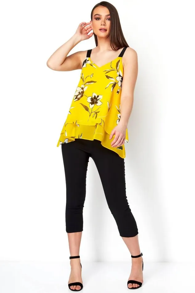 Yellow Double Layer Floral Vest Top Women Roman Tops