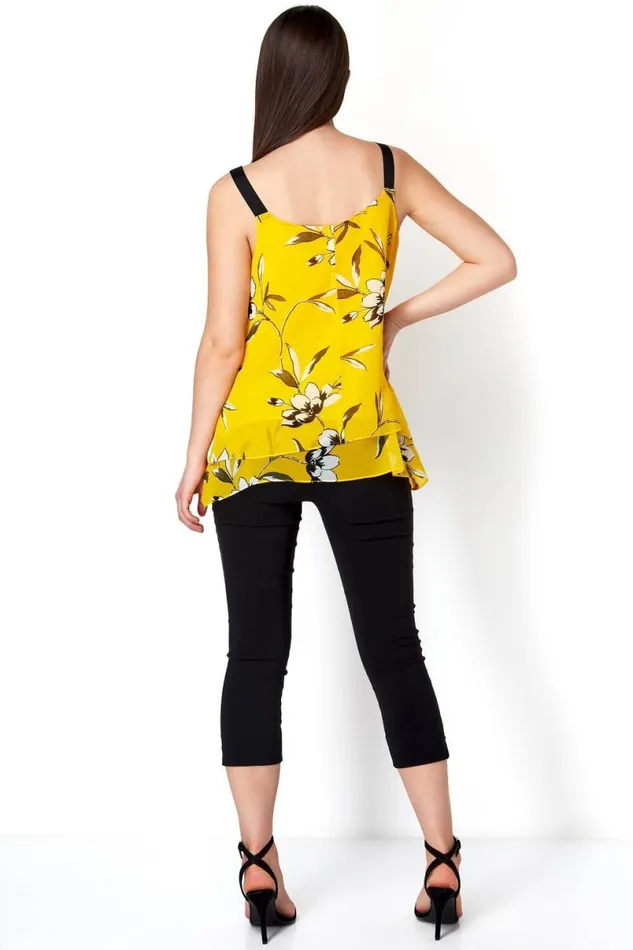 Yellow Double Layer Floral Vest Top Women Roman Tops
