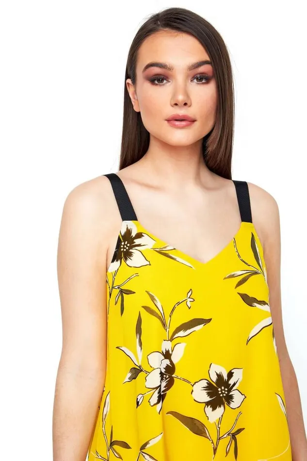 Yellow Double Layer Floral Vest Top Women Roman Tops