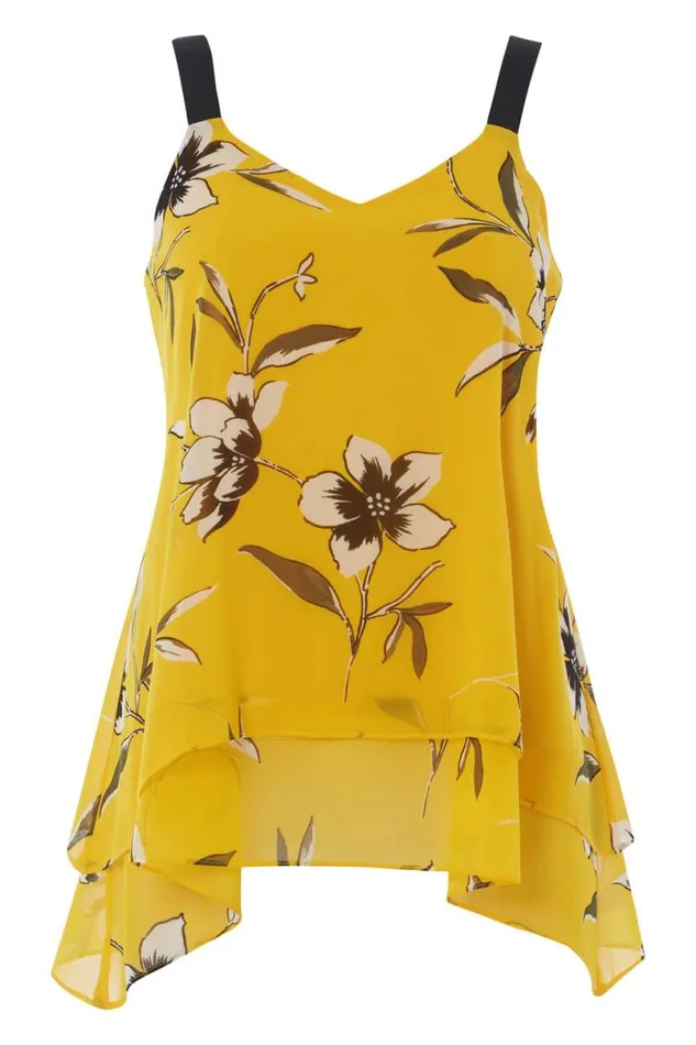 Yellow Double Layer Floral Vest Top Women Roman Tops