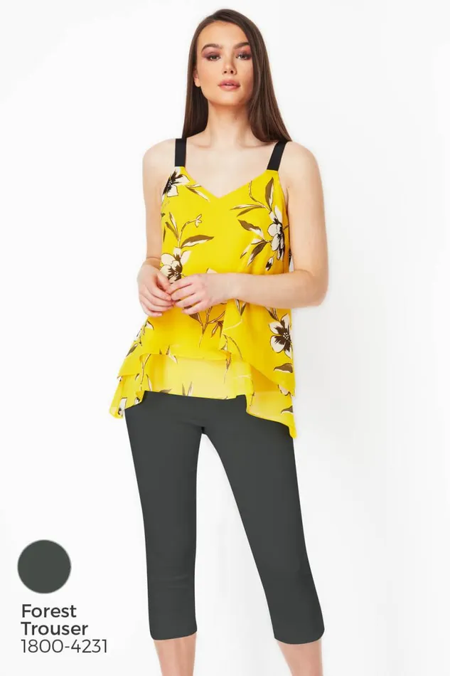 Yellow Double Layer Floral Vest Top Women Roman Tops
