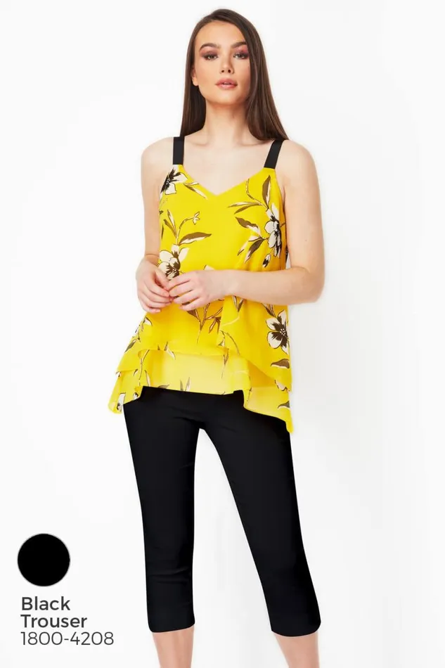 Yellow Double Layer Floral Vest Top Women Roman Tops